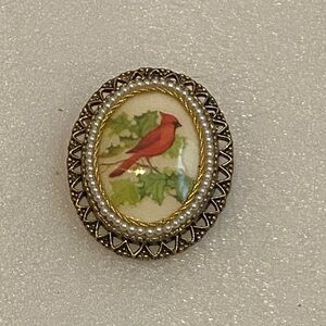 Vintage Cardinal Brooch with Pearls